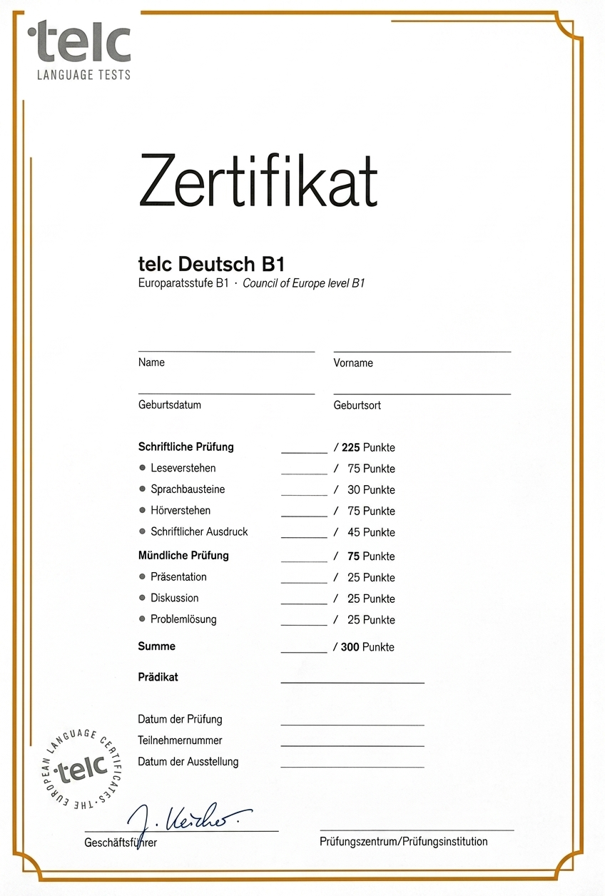 Telc B1 Zertifikat
